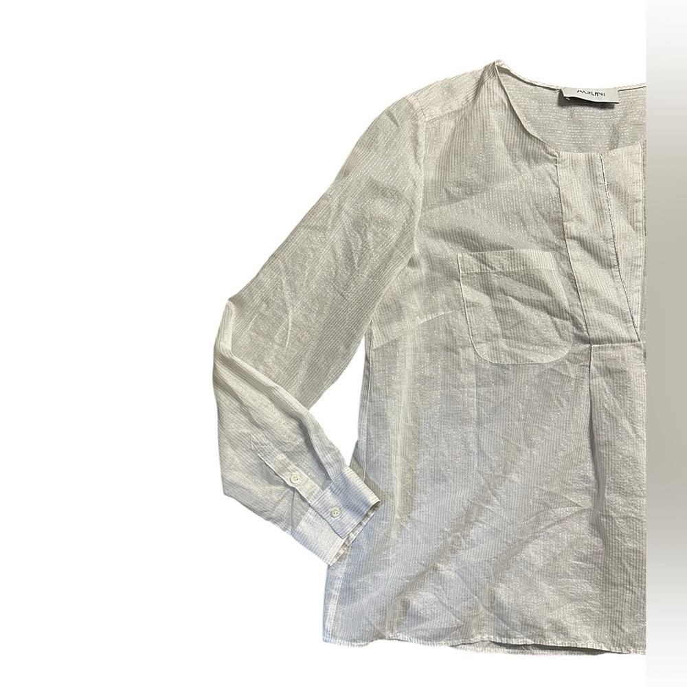 Aglini White Cotton SilkSilver Thread White Long Sleeve Blouse SZ 6 - Picture 2 of 7